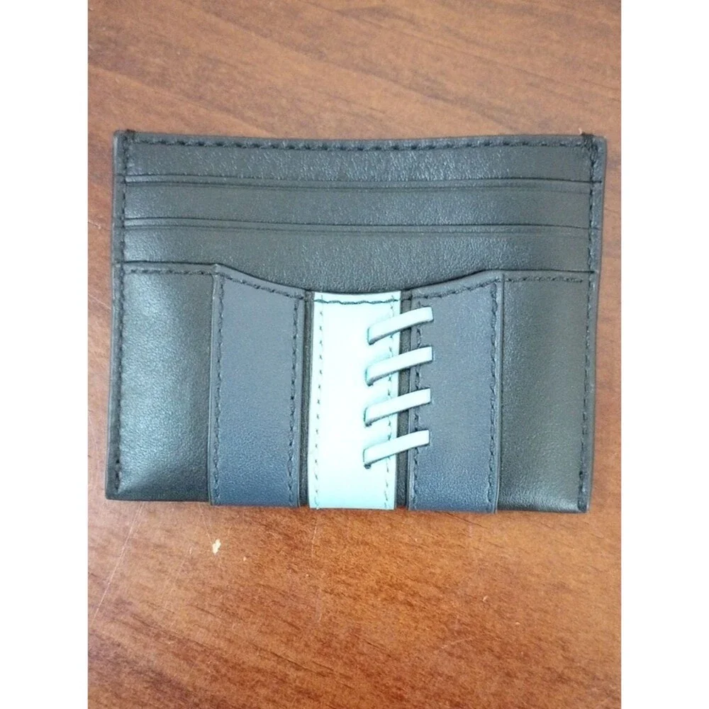 Coach Black Leather Striped Slim Case Card Holder - New!